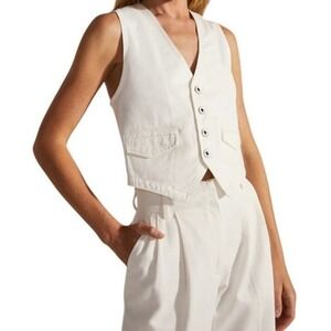 FAVORITE DAUGHTER Poppy Button Vest‎ 100% Cotton Tailored White Waistcoat Size S